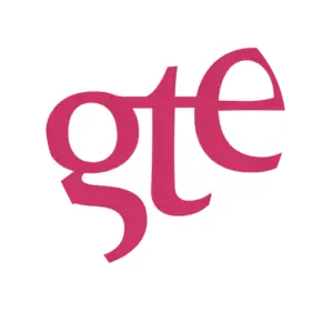 isotipo de Guia Telefónica de Empresas: una marca de ubicación color blanco con las iniciales gte dentro en el color corporativo (rosa fuerte)